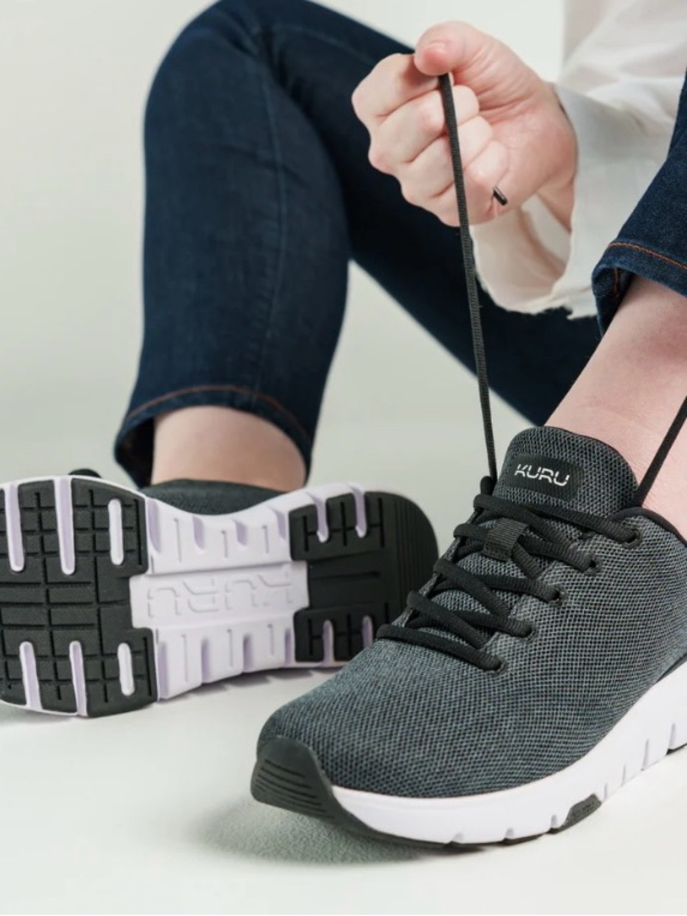 KURU Women’s Charcoal Knit Lace-Up Athletic Sneaker with White Sole